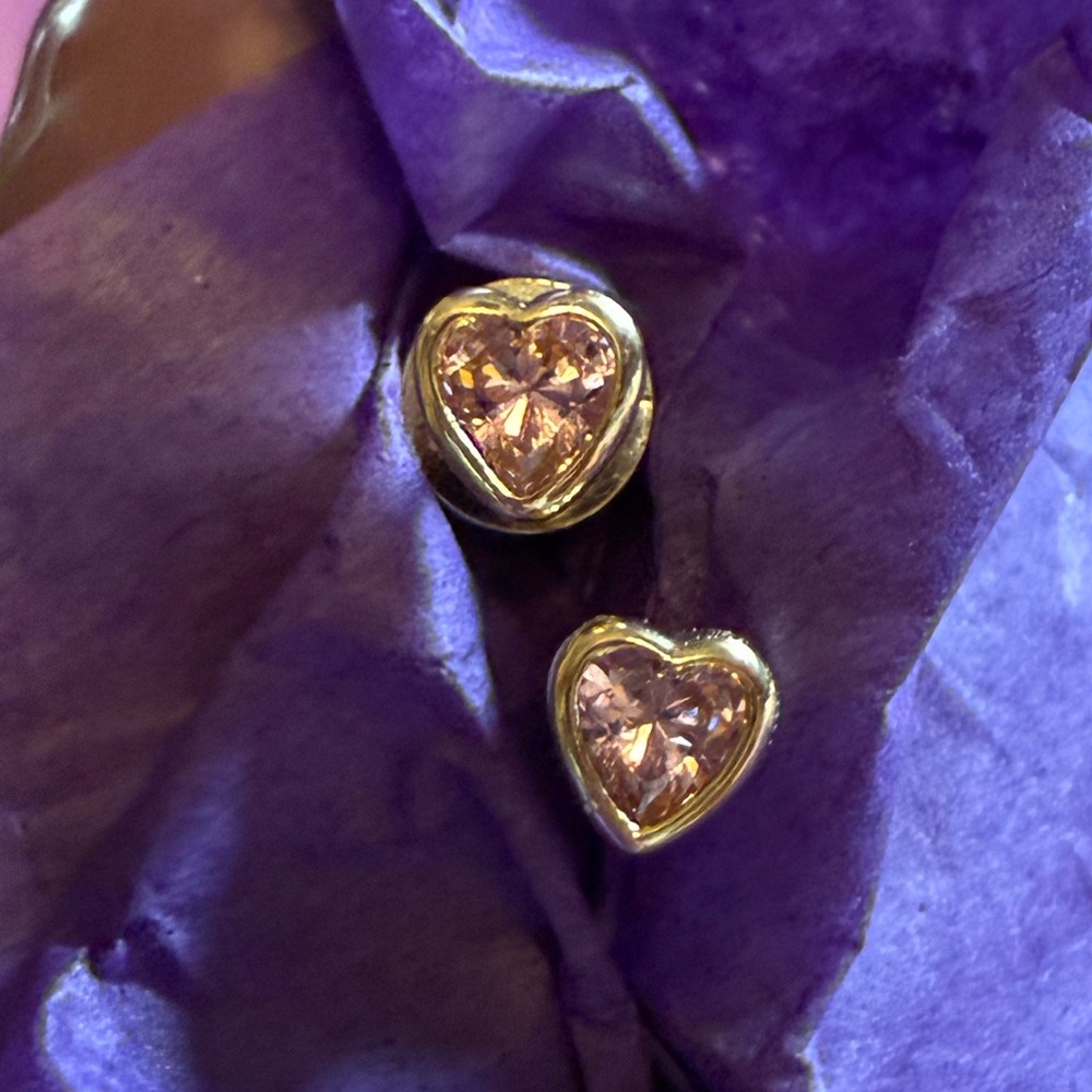 melinda maria gold pink crystal heart studs new